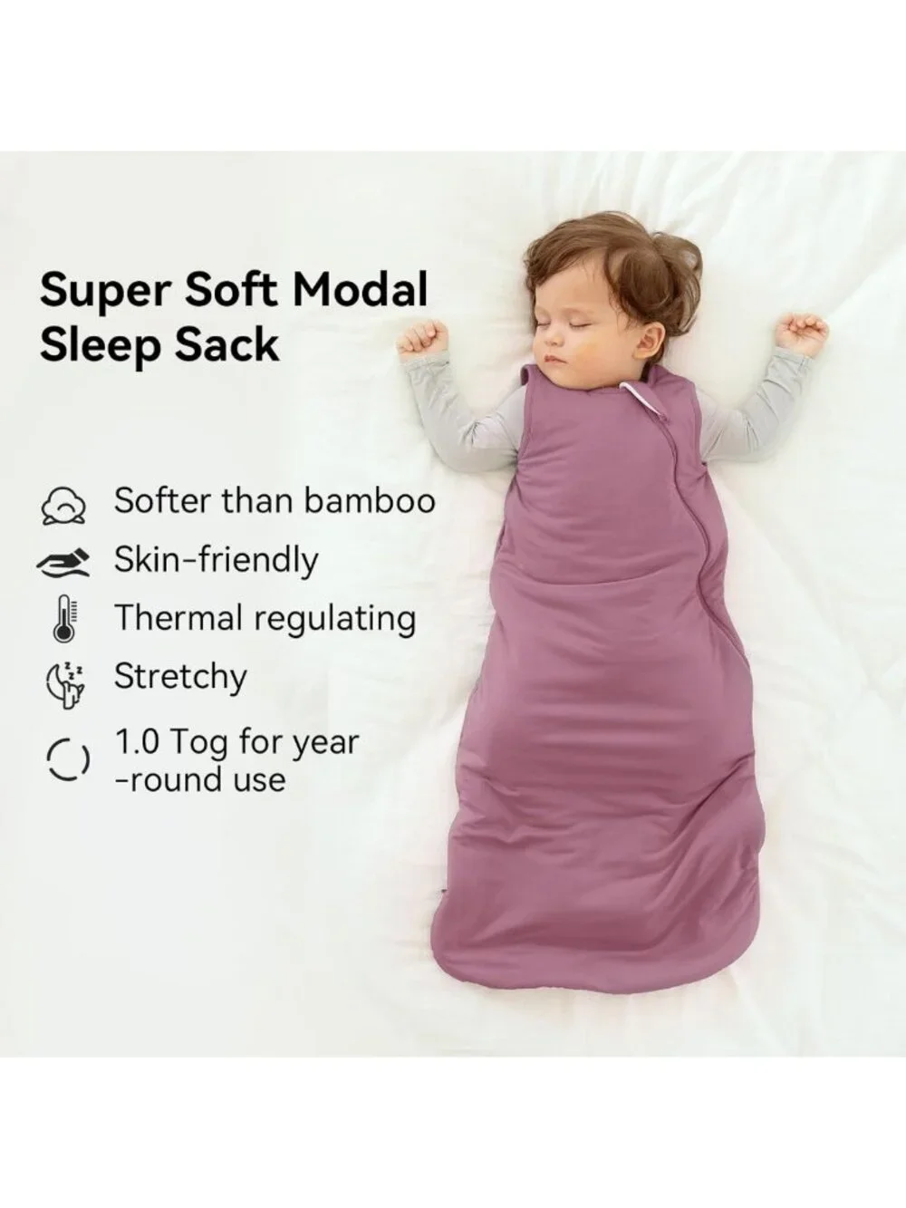 Soft Modal Baby Sleep Sack 12-18 Months | 1.0 Tog Cozy Sleeping Bag for Infants